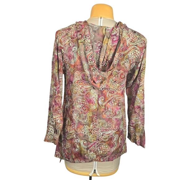 Soft Surroundings Womens PS Petite Small Hooded Top Batik Colorful Sharkbite Hem - Picture 5 of 11